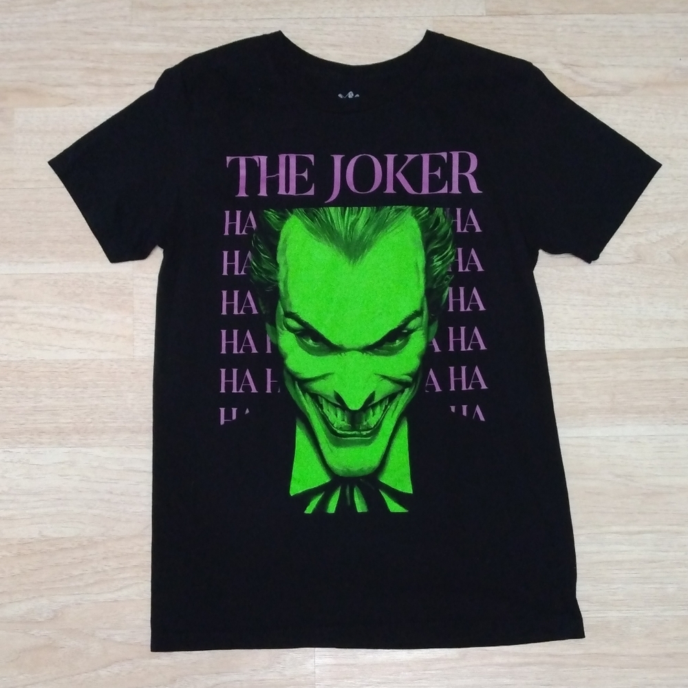 The Joker HA HA Womens T-Shirt Black Green Face Purple Letters Batman DC Comics